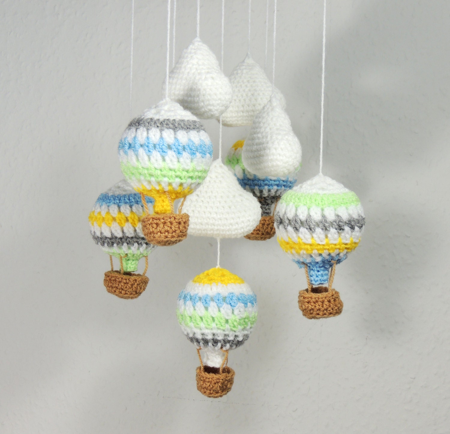 Hot Air Balloon Mobile Clouds Crochet Nursery Mobile