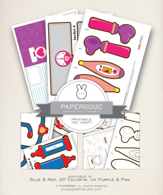 COLORING Edition: Doctor's Kit Printable Kids Paper Toy