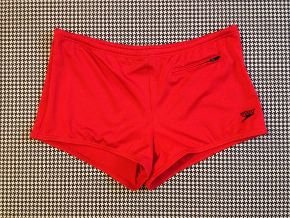 Items similar to 1980's, shiny red, Men's, Speedo, swim shorts, size ...