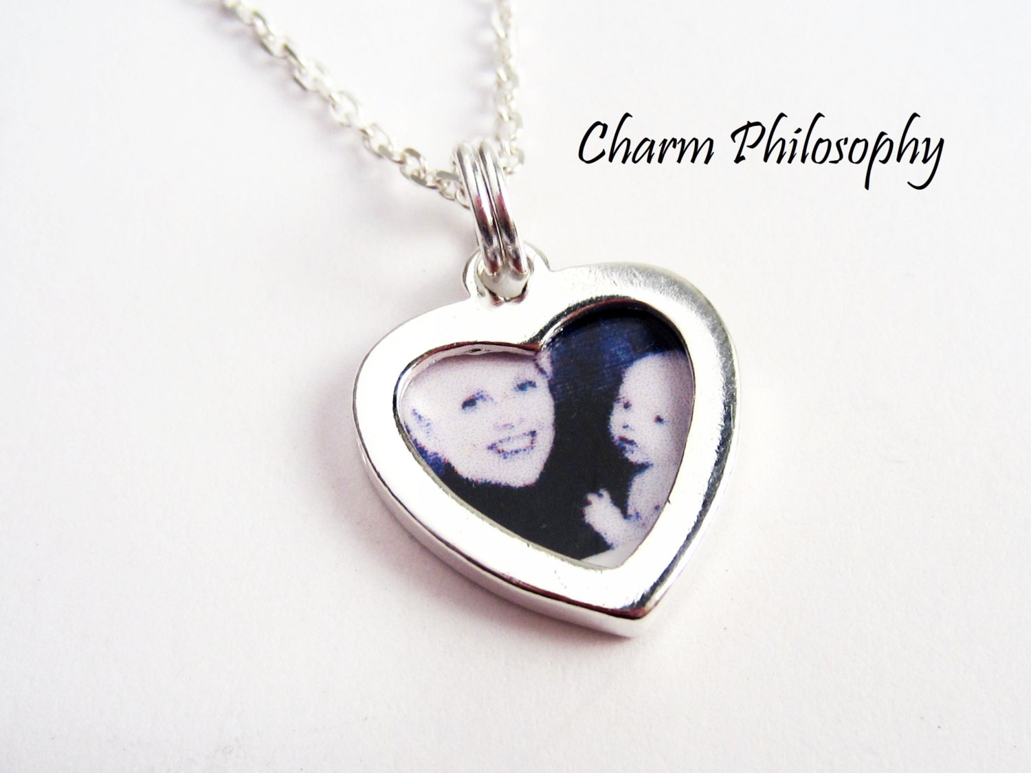 Heart Photo Frame Charm Necklace 925 Sterling Silver