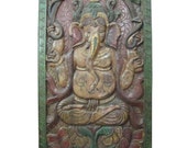 Vintage Spa Wall Decor Panels- God of Wisdom Ganesh Carving Door Panel 72 X 36 Inches