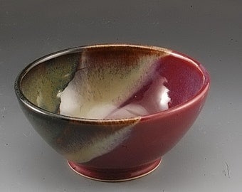 Handmade Pottery Stoneware Bowl Plum Red Brown