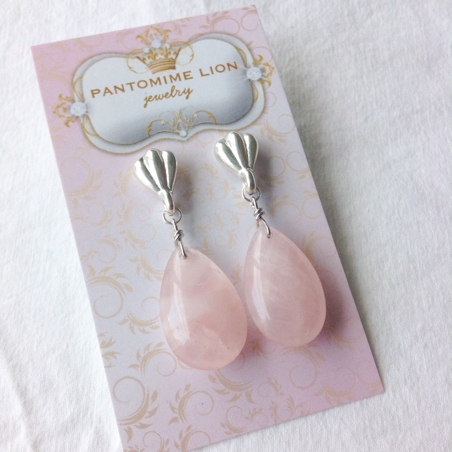 Rose Quartz Earrings by PantomimeLionJewelry on Etsy