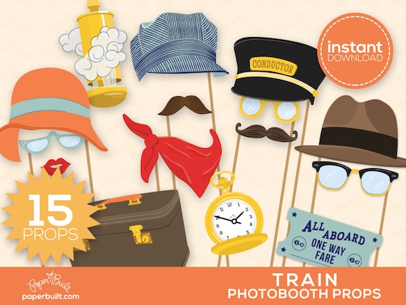 Train Party Photo Booth Props Train Birthday by PaperBuiltShop
