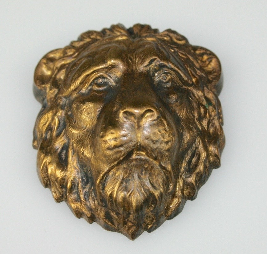 Vintage Brass Lion Head Stamping 1 by MacArthurStudio on Etsy