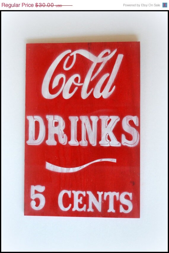 ON SALE Painted Wood Sign Cold Drinks Sign Vintage by