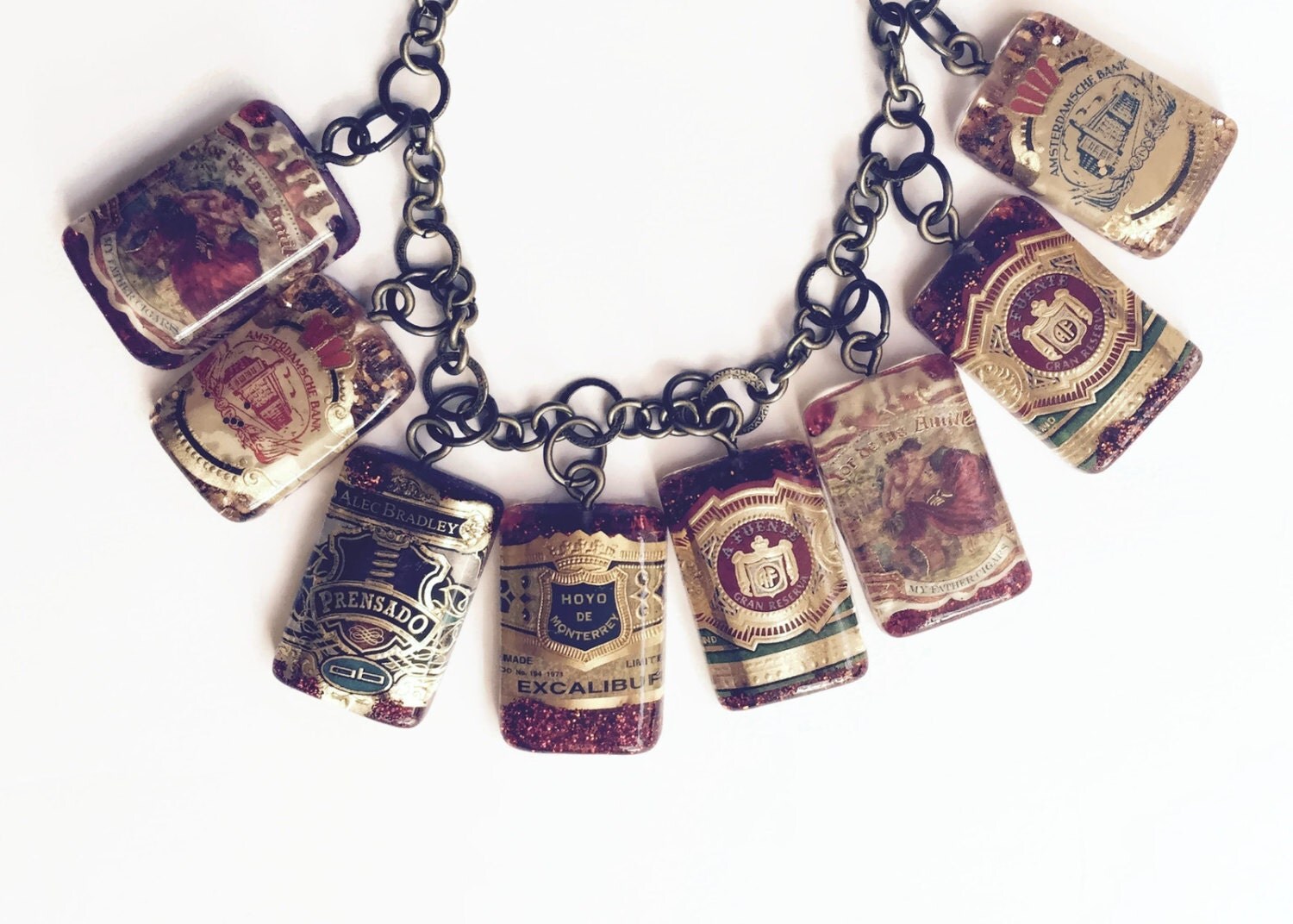 Cigar band charm necklace cigar band art beads resin