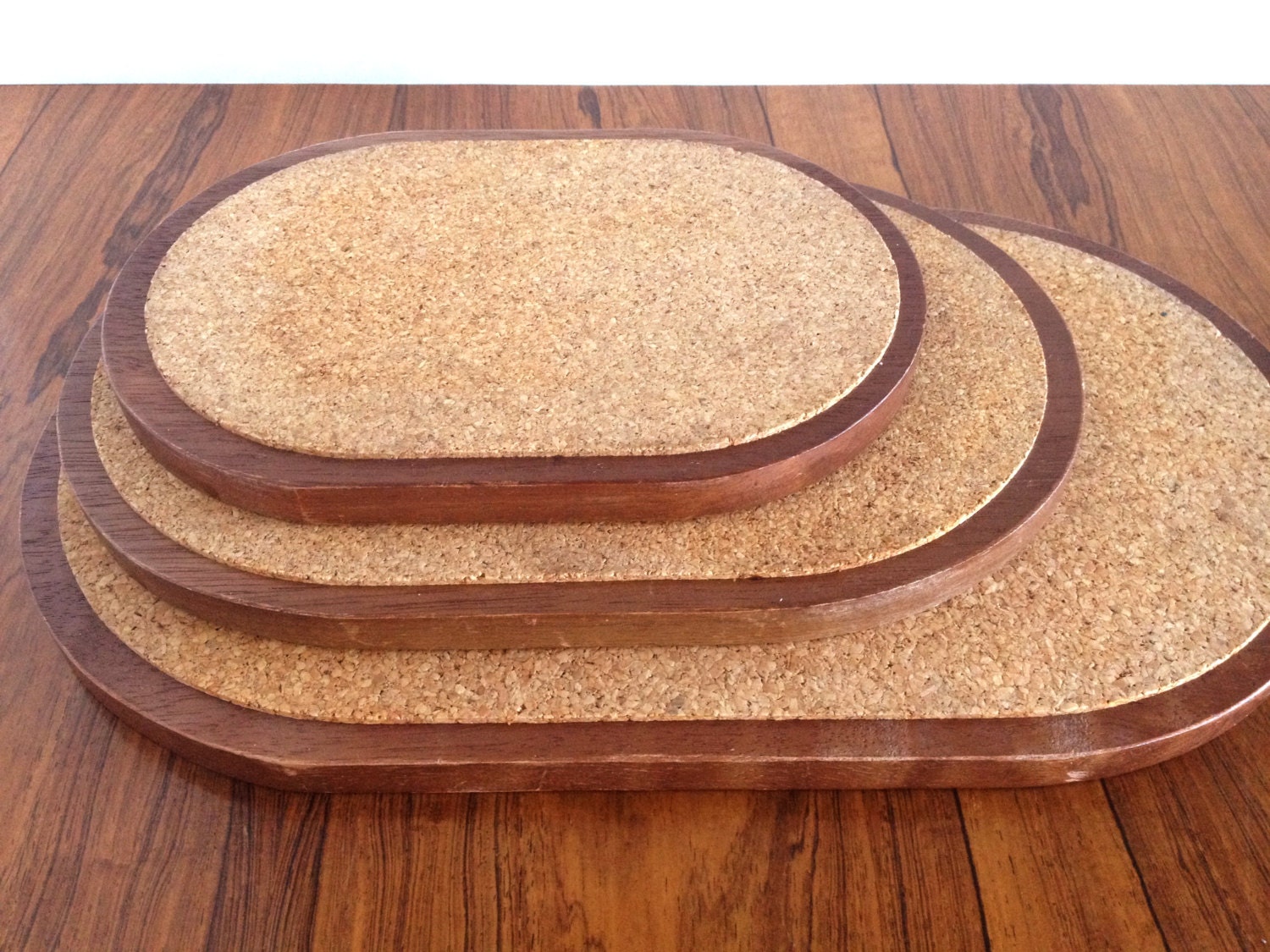 Danish Mod Cork & Wood Trivet Set by WhitehornVintage on Etsy