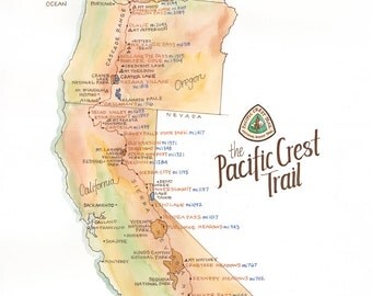 Pacific Crest Trail Map // ILLUSTRATION // 11x14