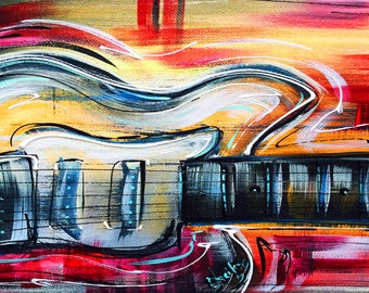  Colorful Guitar Art with slight distressing on edges by