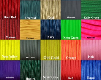 100 feet of 550 Paracord your choice of color Commercial type III 7 strand paracord **USA Cord**