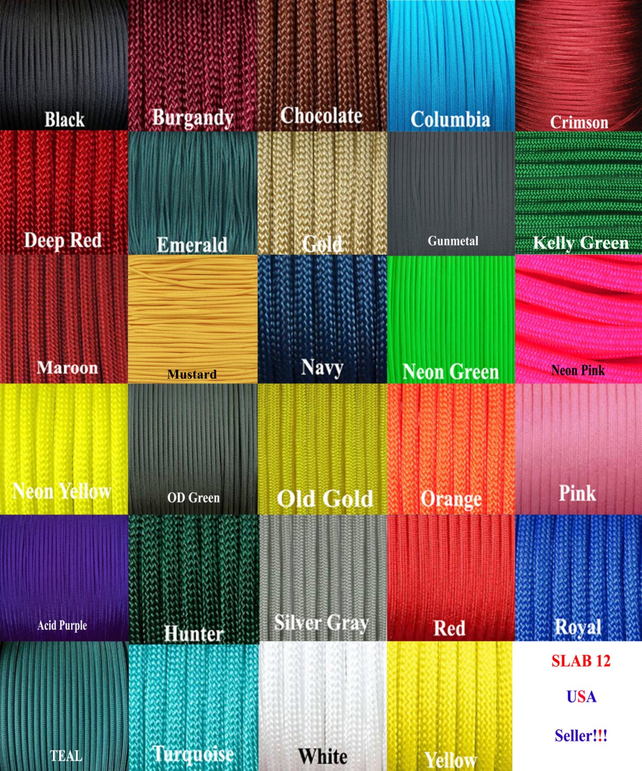100 feet of 550 Paracord your choice of color Commercial type