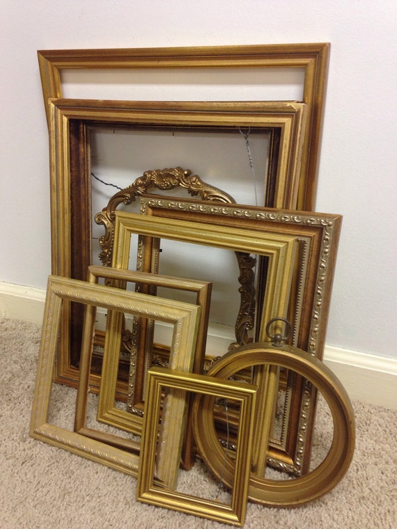 Gold frame gallery wall, set of 10, Salvaged Gold Frames, photo frame