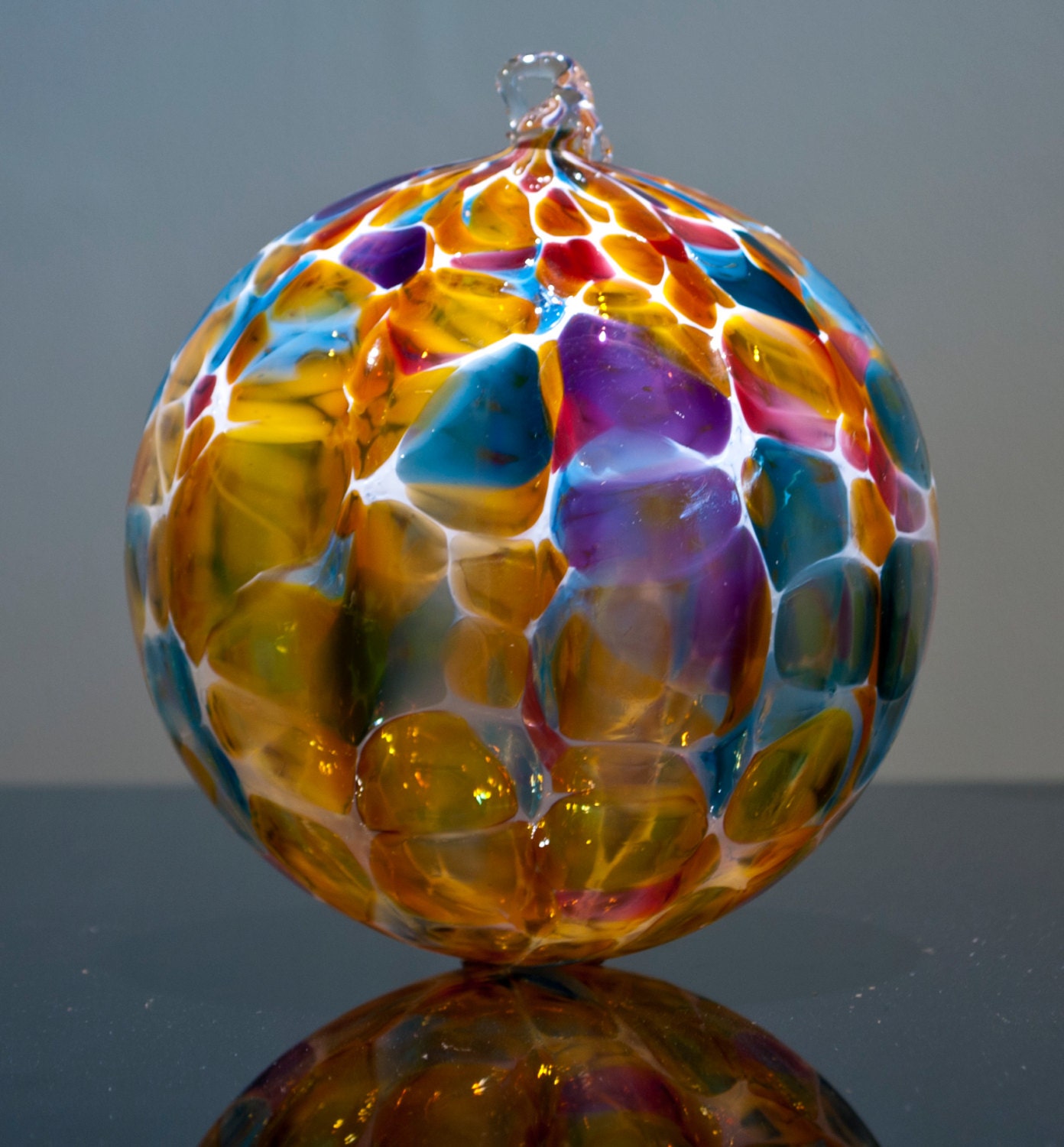 Hand Blown Glass Ornament Flower Garden Color Mix with White