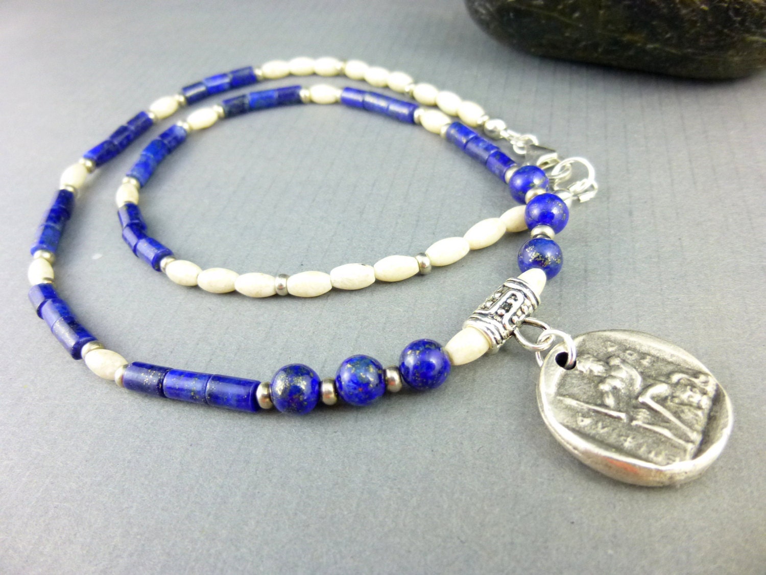 Mens Lapis Necklace Lapis Lazuli & Magnesite Calming