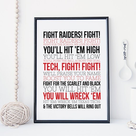 Items similar to Texas Tech Fight Song Raiders Fight Song on Etsy