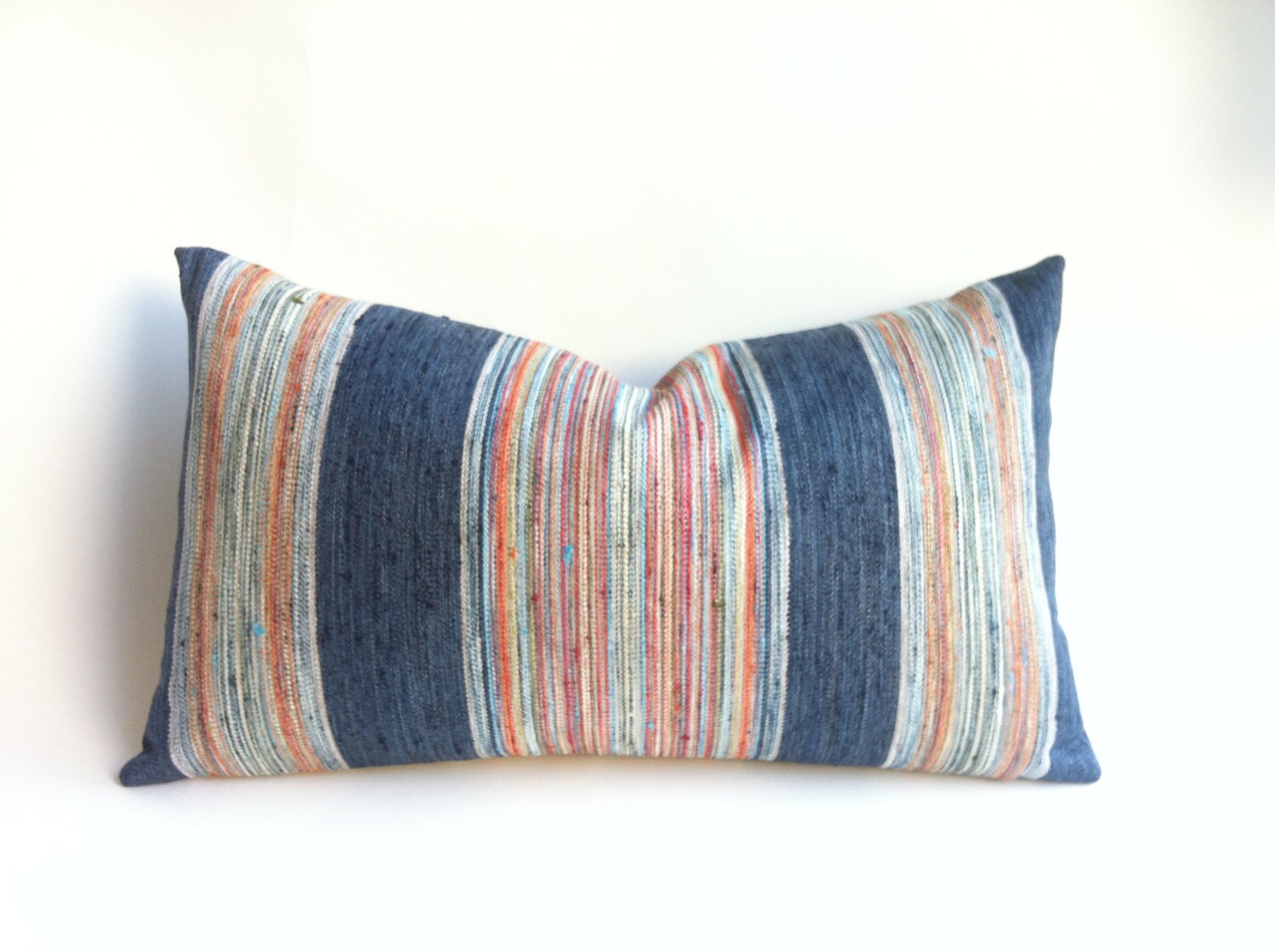 One Indigo Stripe Designer Zipper Pillow Cover 18x18 24x24