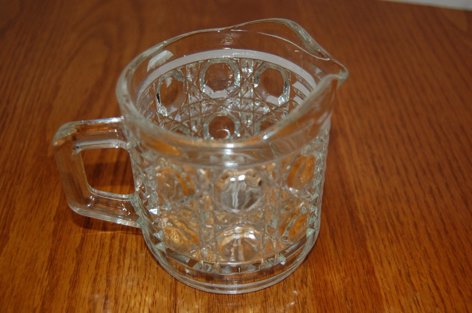 Vintage Creamer, Clear Pressed Glass Prism and Rib Design Haute Juice