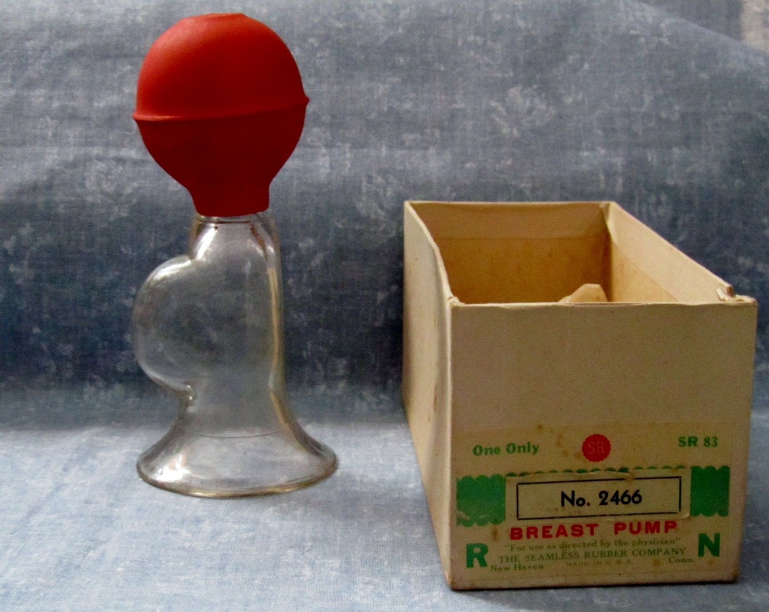 Antique Glass Breast Pump in the original box by The Seamless