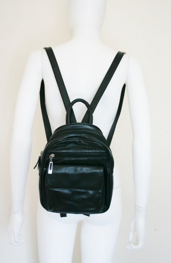 Black Leather Mini Backpack Purse / 90&#39;s by DEEEPWATERVINTAGE