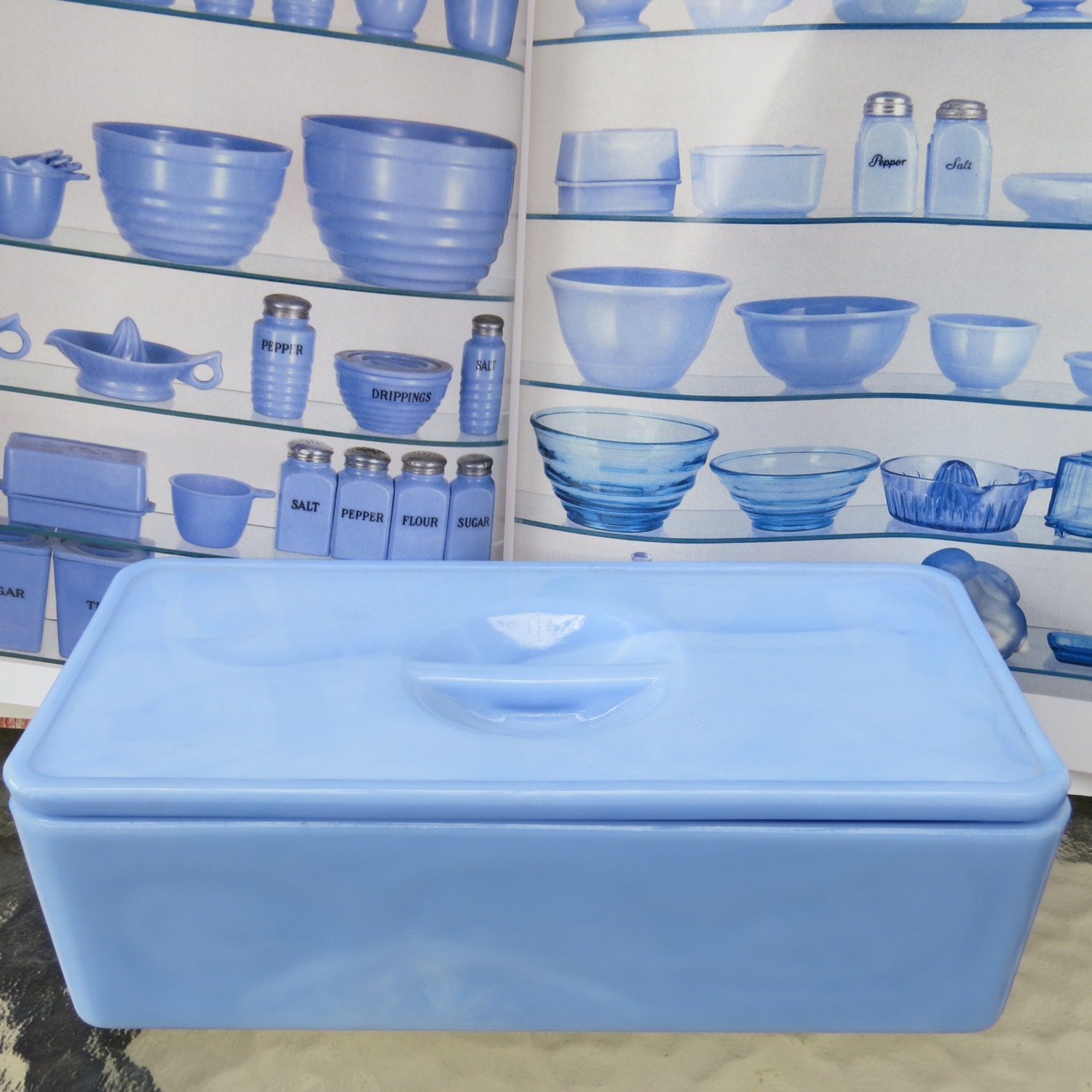 Vintage Blue Delphite Refrigerator Dish by Glass Co.