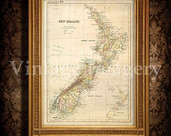 Antique New Zealand map 1881 Old map of New Zealand. Vintage New Zealand wall map home decor fine art print Historical Map map reproduction