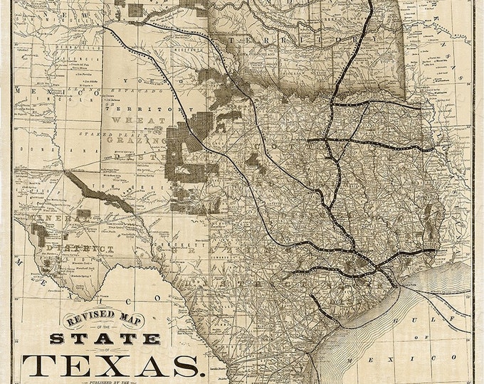 Old Map of Texas 1876 Vintage Historical Wall map Antique Restoration Hardware Style Map Texas state Map Texas Map Texas Wall Art Fine Print