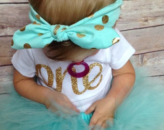 Aqua First Birthday Outfit | Aqua 1st Birthday Outfit | Gold and Aqua Birthday | 1st birthday girl outfit