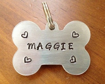 Pet id tag, dog id tag , dog tag for dogs, Dog bone tag, personalized id tag, Pet tag with hearts, custom pet tag,