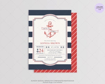 Ahoy Nautical Baby Shower Invitation Card - DIY Printable Digital Party File - Barbecue Party