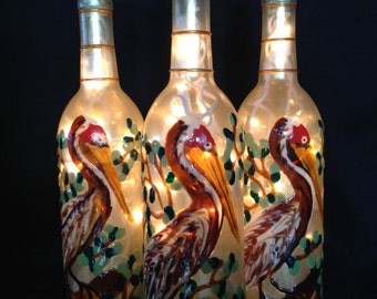 Louisiana Brown Pelican Wine Bottle Lamp