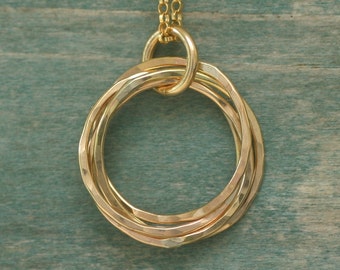4 sisters necklace, 4 bridesmaid necklace, 4 interlocking circle necklace gold, 4th anniversary gift - Lilia