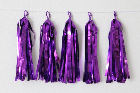 Tissue Paper Tassel Garland DIY KIT-Purple Foil Party Decor-Unicorn Party Tassels-Sweet 16 Decorations-Foil Party Garland-Purple Tassels Il_570xn