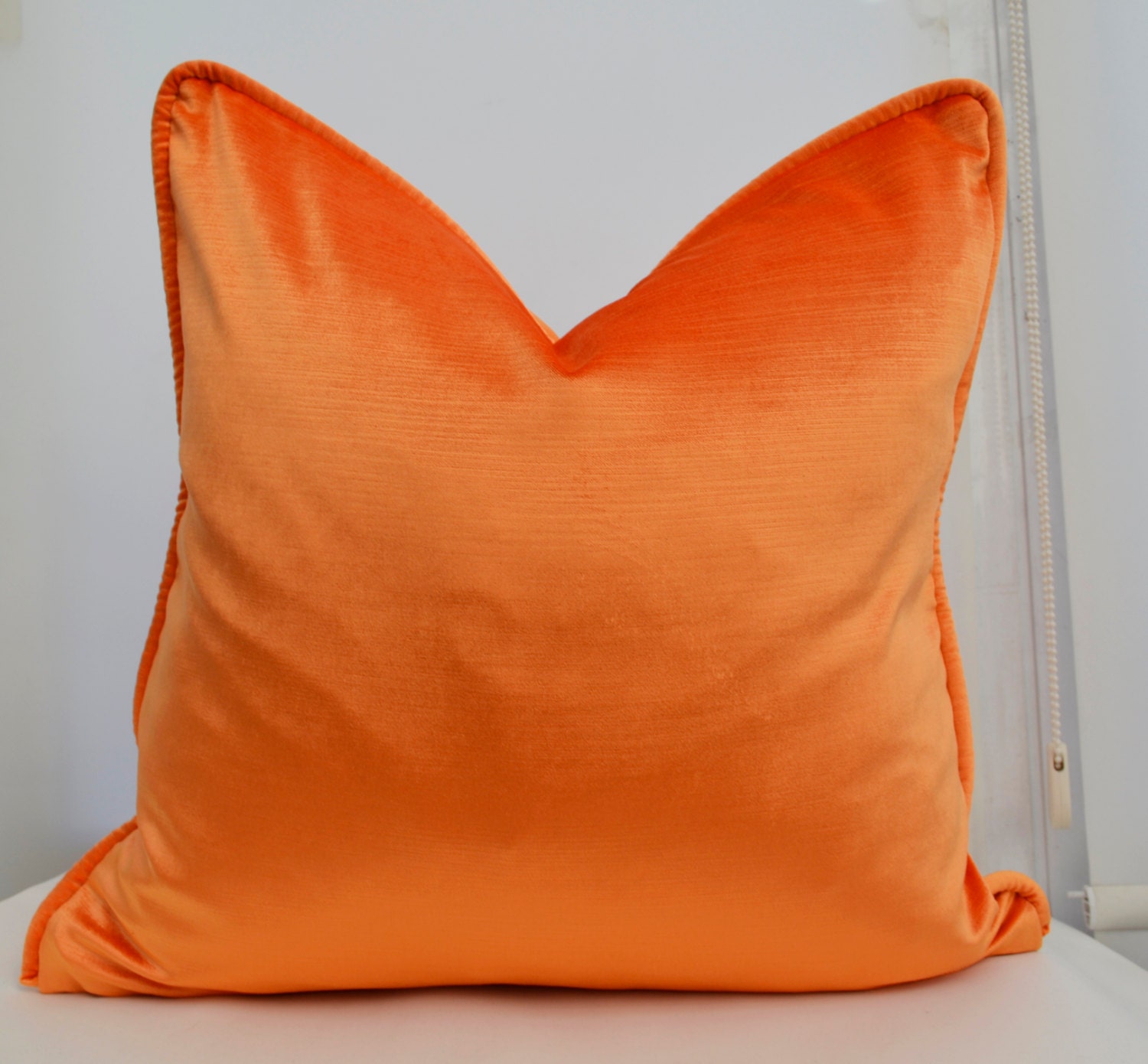 Orange Velvet Pillow Cover with Piping Orange Velvet