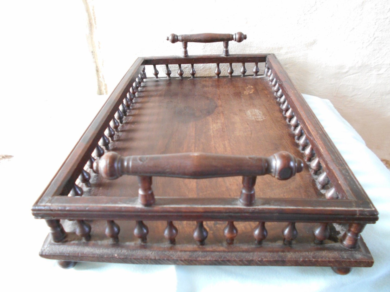 Old French wooden tray, vintage traditional decorative wood tray