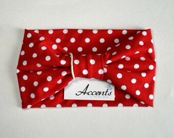 Red and White Polka Dot Cinched Turban, 4th of July hair accessories, Minnie Mouse, Rosie the Riveter