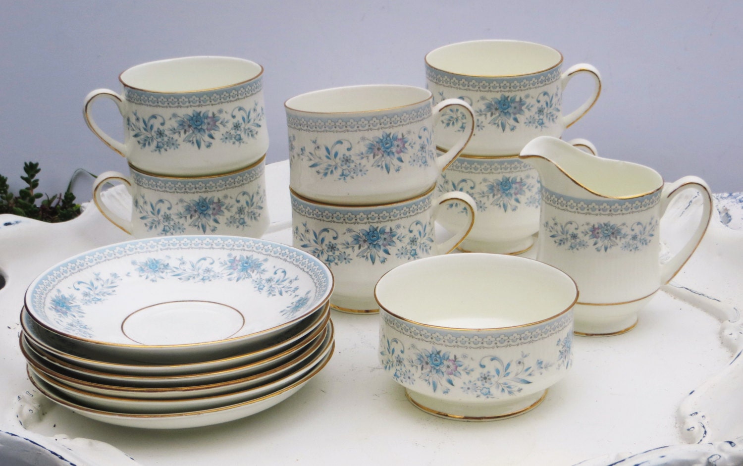 Hitkari Potteries Bone China Tea Set Tea Service for 6 Blue