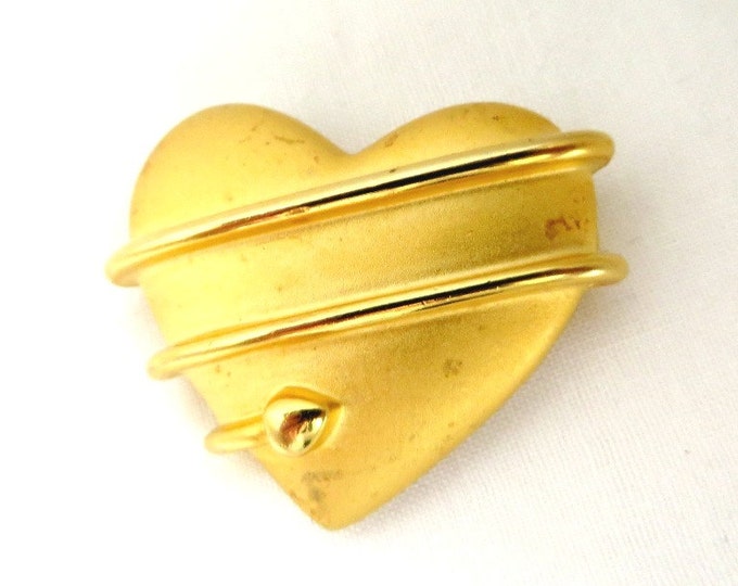 Vintage Tara Gold Tone Heart and Arrow Brooch, Matte Love Heart Pin