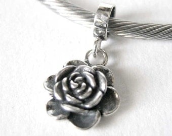 Sterling Silver Rose Dangle European Style Large Hole Bead Pendant