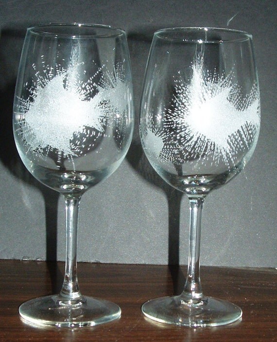Unusual etched wine glasses fish