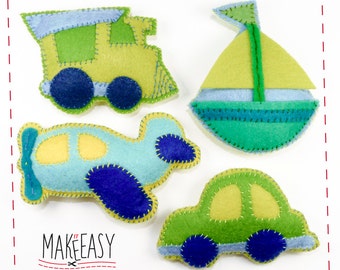 Transporte vehículos - fieltro y patron - DIY - Tutorial hacer PDF - peluche máquinas instrucciones