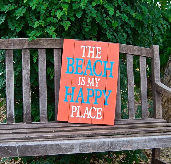The Beach is my happy place Wood plank sign by SignsStuffnThings