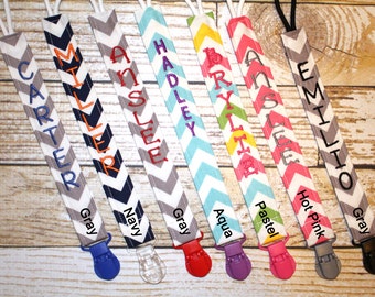 Personalized Pacifier Clips with plastic clip, Chevron Pacifier Clips - Mam Gumdrop Nuk Avent Soothie Binky Clips
