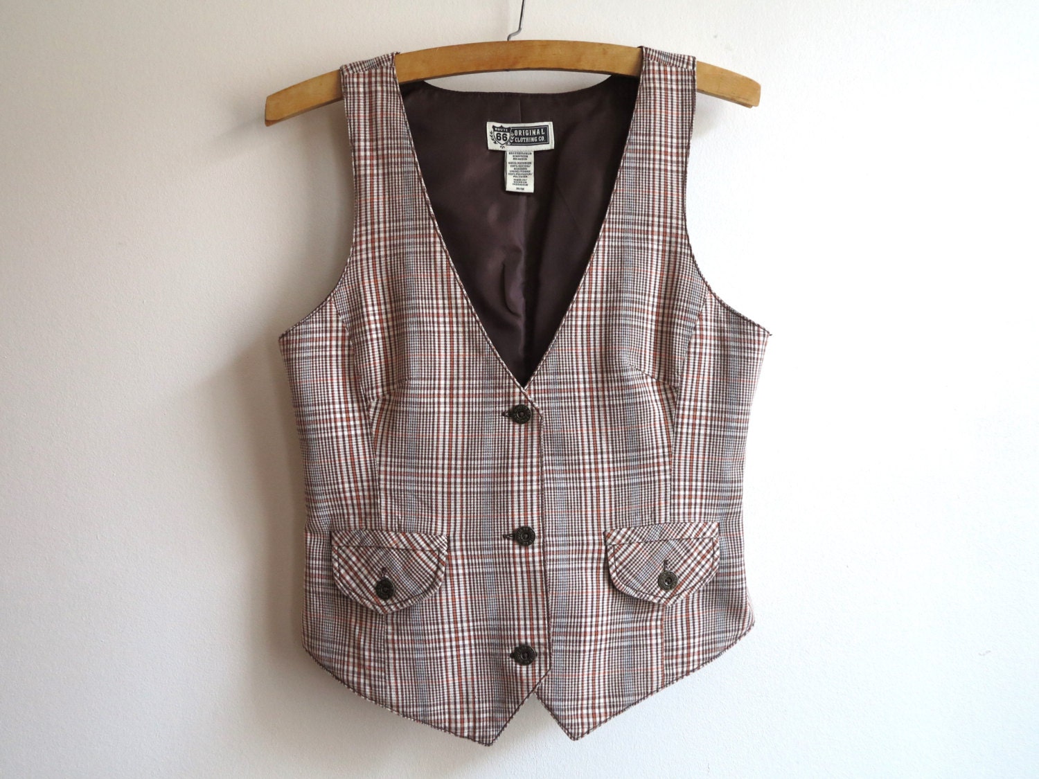 Brown Plaid Womens Vest Steampunk Checkered Cotton Waistcoat