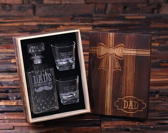 Father's Day Personalized Engraved Etched Scotch Whiskey Decanter Bottle with Wood Box Father's Day Limited Edition