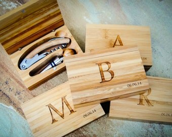 Personalized Bottle Opener Set, Custom Bamboo Box, Custom Corkscrew, Engraved Corkscrew Set: Birthdays, Groomsmen, Bridesmaid, Gift for Him