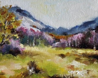 Original Landscape Painting, Impressionist Oil Painting, Mountain Forest Landscape 6x6 Inch
