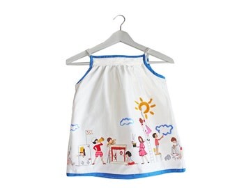 Elegant summer dress girl, turquoise border