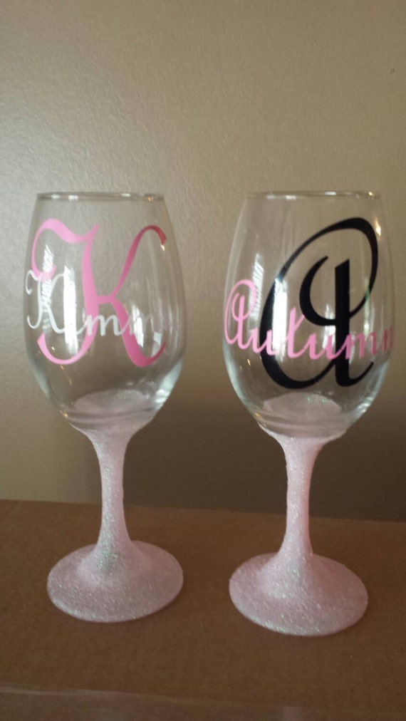 Pink glittered wine glass Wedding Gift Personalized Wine