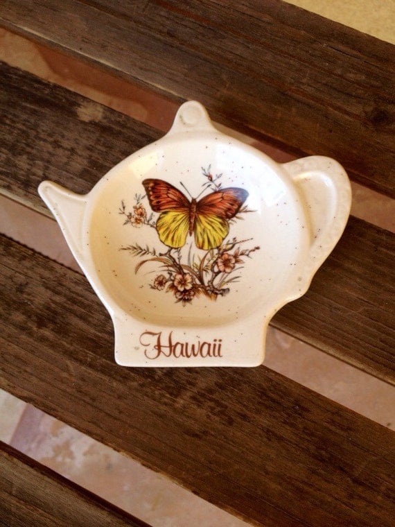 Hawaii Tea bag plate holder Tea Pot Butterfly Hawaii